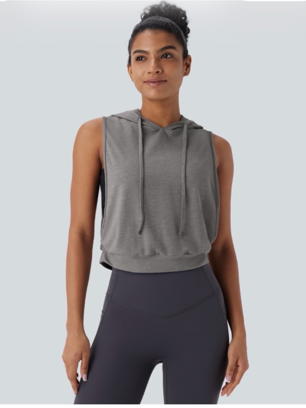Halara Sleeveless Gray Hooded Crop Top NWT